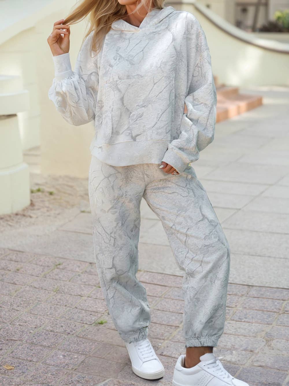 Leafy Hoodie Elastic Waistband 2pcs Pant Set