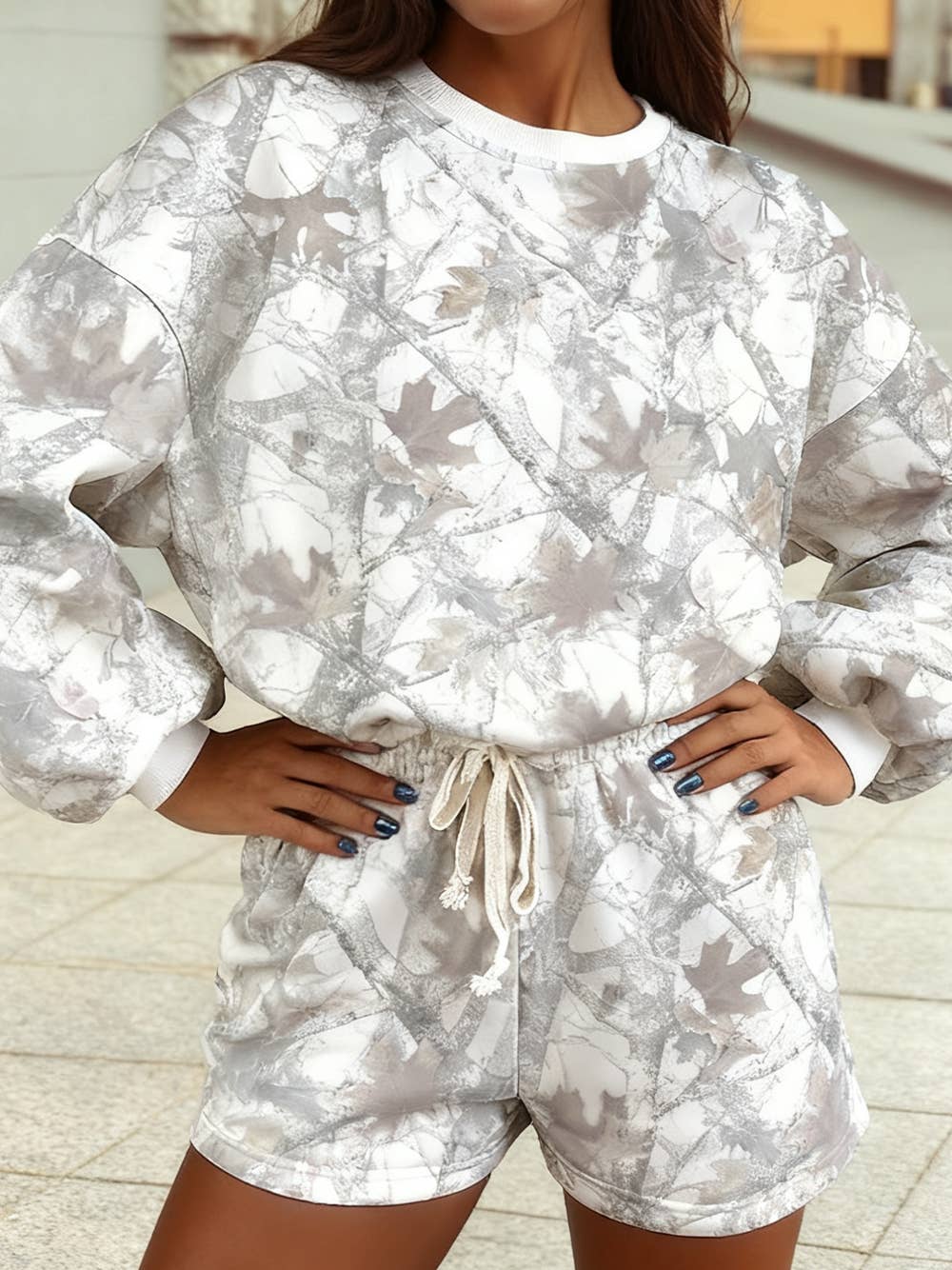 Camo Print Sping 2026 Long Sleeve Top and Shorts Set
