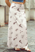 Western Print Satin Long Skirt